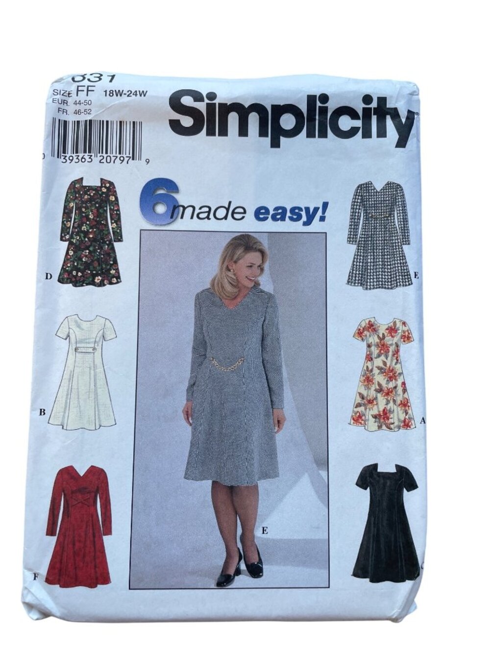 Vintage 90s Simplicity 7831 Dress Sewing Pattern Sizes 18W-24W Dressmaking UNCUT